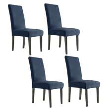 YSTYLE 4-Piece Velvet Back Chair Cover, Universal Chair Cover, Elasticised Scratch-Proof Cat Chair Cover, High Back Chair Cover, Living Room Chair Cover - Navy Blue - View 1