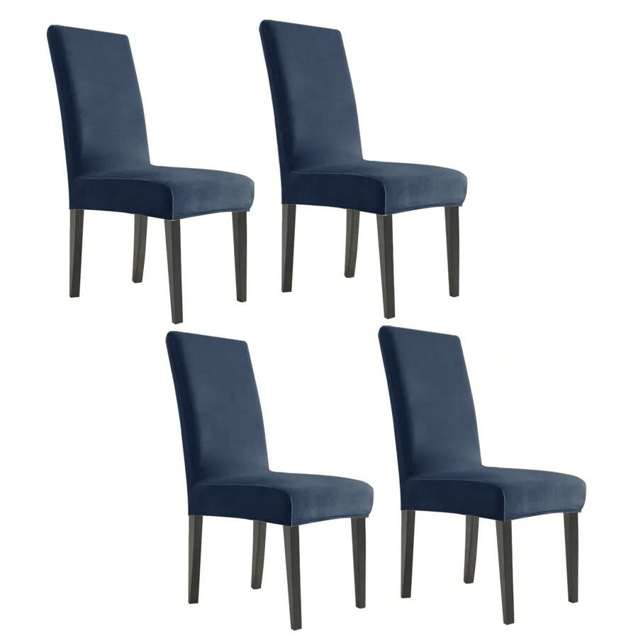 YSTYLE 4-Piece Velvet Back Chair Cover, Universal Chair Cover, Elasticised Scratch-Proof Cat Chair Cover, High Back Chair Cover, Living Room Chair Cover - Navy Blue - View 1
