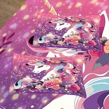 NINENINE Pink Unicorn Comforter Sets Twin/Full/Queen/King Size, Rainbow Unicorn Bedding Sets For Girls, Pink Bedding Set Unicorn Chessboard Room Decor All Season - Purple - View 5