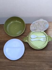 Conjunto de lonchera para adultos y niños, con tapa y botella, oferta del - Azul - Ver 2