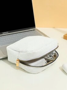 1 Stück einfache einfarbige Samt-Datenkabel-Aufbewahrungstasche, Handyaufbewahrungstasche, großvolumige tragbare Kosmetiktasche, geeignet für Reisen und Kabel-Organizer