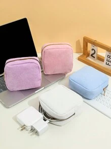 1 Stück einfache einfarbige Samt-Datenkabel-Aufbewahrungstasche, Handyaufbewahrungstasche, großvolumige tragbare Kosmetiktasche, geeignet für Reisen und Kabel-Organizer