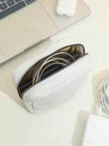 1 Stück einfache einfarbige Samt-Datenkabel-Aufbewahrungstasche, Handyaufbewahrungstasche, großvolumige tragbare Kosmetiktasche, geeignet für Reisen und Kabel-Organizer