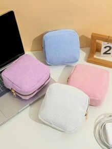 1 Stück einfache einfarbige Samt-Datenkabel-Aufbewahrungstasche, Handyaufbewahrungstasche, großvolumige tragbare Kosmetiktasche, geeignet für Reisen und Kabel-Organizer