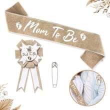 婴儿洗礼妈妈/爸爸金属胸针、缎带、布带套装婴儿洗礼家庭装饰礼物 - 彩色 - 查看 1