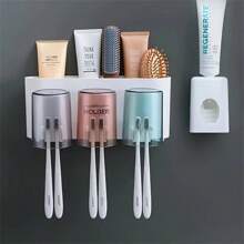 1 bộ giá để bàn chải đánh răng, bao gồm cốc đựng nước súc miệng xốp, hộp đựng kem đánh răng gắn tường trong phòng tắm, sạch sẽ và vệ sinh - Nhiều màu - Xem 6