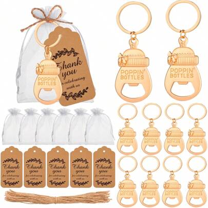 10 peças de chaveiro para mamadeira com barbante de saco de estopa, cartão de agradecimento - adequado para lembrancinhas de casamento, noivado ou festa de aniversário, lembranças, decorações, comemorações, lembrancinhas para convidados de casamento, presentes de dia dos namorados, lembrancinhas de festa, Natal