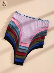8 piezas de bragas de algodón para mujer de cintura baja, cómodas y transpirables, ropa interior tipo bikini con estampado de letras sexy