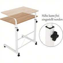 Beistelltisch mit Rollen 60X40 cm Laptoptisch Höhenverstellbar Tisch Mobiler Laptop-Schreibtisch Stehend Computertisch für Büro Schlafzimmer (Gelbes Birnbaumholz)