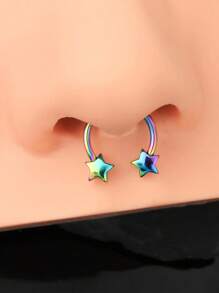 1 pieza Piercing de septum de acero inoxidable de 16G con diseño de estrella, corazón y mariposa, anillo de septum de 10mm como regalo de San Valentín o cumpleaños para mujeres y hombres