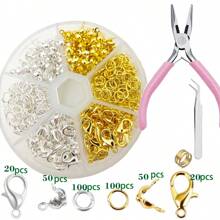 340 件/盒珠宝制作套件，包括龙虾扣、开口跳环、盘绕珠子和 DIY 手链、项链工具箱