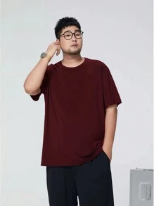 Men's Plus Size Plain Short Sleeve Elastane T-Shirt G1 G2 G3 - Burgundy - View 2