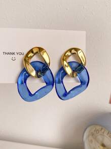 1 对时尚优雅透明几何链耳环 - 彩色 - 查看 7