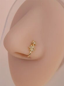 KARYOKO 1pc Double Flower Charm No Piercing Copper Inlaid Zirconia U-Shaped Nose Clip Fake Nose Ring Female No Piercing Piercing Jewelry Valentines,Mom,Mother,Mother's Day,Gift - 1# - View 8