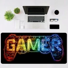 霓虹灯设计鼠标垫 - 炫酷桌面垫，适用于游戏、办公和家庭使用 - 防滑键盘鼠标配件，多种尺寸可选。返校季游戏鼠标垫，桌面配件，办公用品，办公桌配件，鼠标垫，桌面鼠标垫
