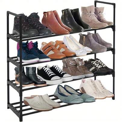 4-Tier Shoe Rack Metal Shoe Storage Organiser Stackable Shoe Shelf Space Saving Storage For 20 Pairs Shoes 90x30x70cm