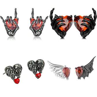 1 对哥特朋克风格骷髅手水晶耳钉，万圣节派对配饰