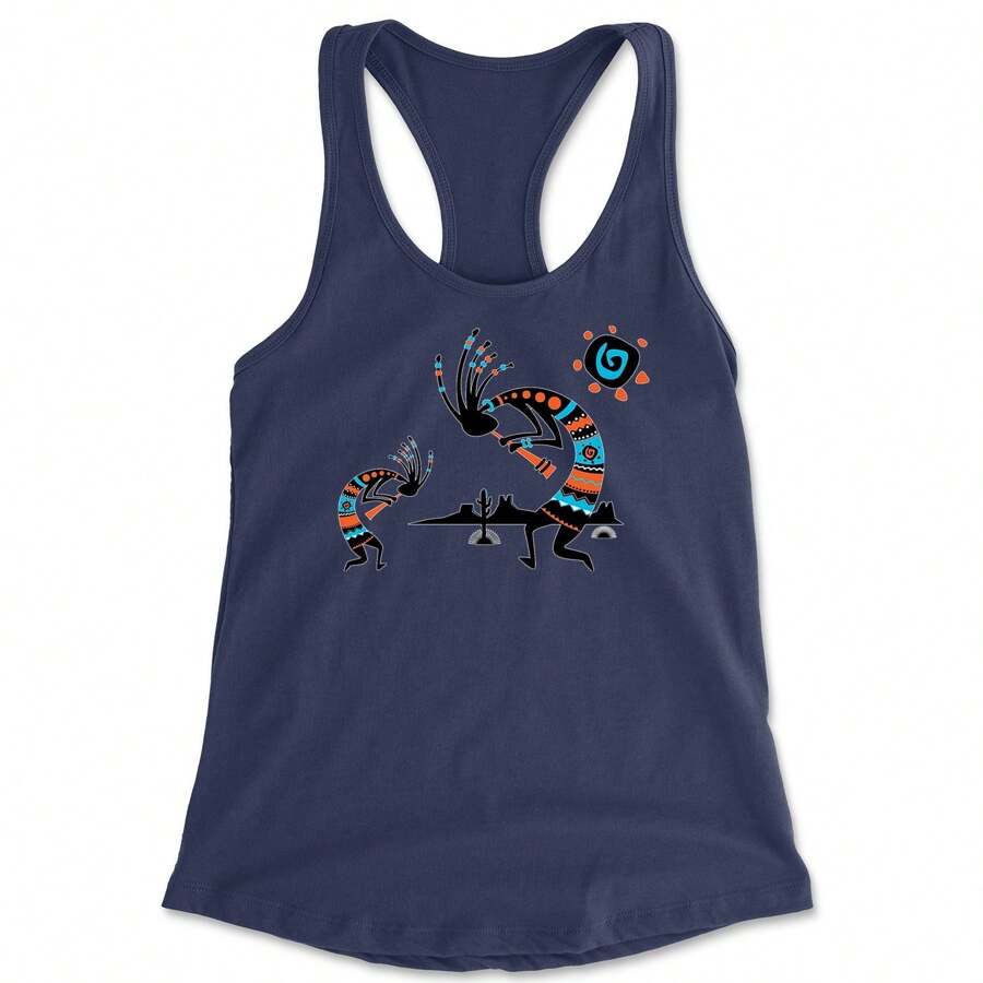 Native American Kokopelli Southwest Racerback Tank Top For Women - Navy Blue - View 1