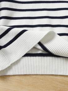 Young Boy Collared Striped Half-Zip Pullover Sweater For School, Autumn & Winter