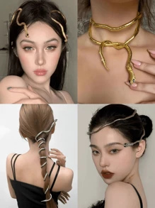 Băng đô hình rắn kim loại trang trí ngày lễ tình nhân, Phụ kiện tóc sáng tạo, Quấn tóc hoặc vòng cổ, Thiết kế mở, Kiểu dáng tự do, Trang trí tóc rắn kim loại tự làm, Vật dụng tiệc tùng đơn lẻ, Băng đô Băng đô cài tóc mùa thu đông Phụ kiện tóc cho nữ Nơ cho trang phục đi nghỉ Khăn quàng cổ thanh lịch cho nữ Khăn trùm đầu mềm mại cho nữ - Nhiều màu - Xem 1