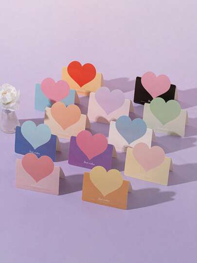 10/13张随机创意简约心形立体贺卡，适合日常生活或母亲节、教师节、情人节等节日感恩节祝福、花店、面包店外卖、鲜花、蛋糕礼品留言卡、活动派对邀请函，简单方便多用途DIY手写祝福空白小卡片返校、返校、学校用品