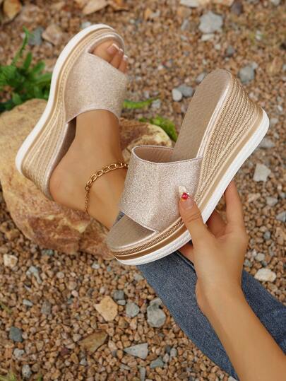 Women Platform Wedge Sandals, Open Toe Slip-On Casual Comfort Shoes For Daily Wear
