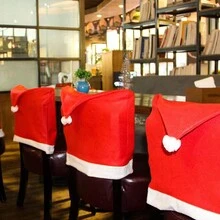 Bộ trang trí ghế Giáng sinh, Trang trí bàn ăn Giáng sinh, Trang trí ghế mũ ông già Noel, Trang trí Giáng sinh, Quà tặng Giáng sinh - Đỏ - Xem 5