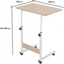 Height Adjustable Mobile Table 40x60-(67-80) Cm Height Adjustable Laptop Table Workstation Laptop Overbed Multi Table With Metal Frame & Rolling Castors - Light Wood Color - Light Wood Color - View 3