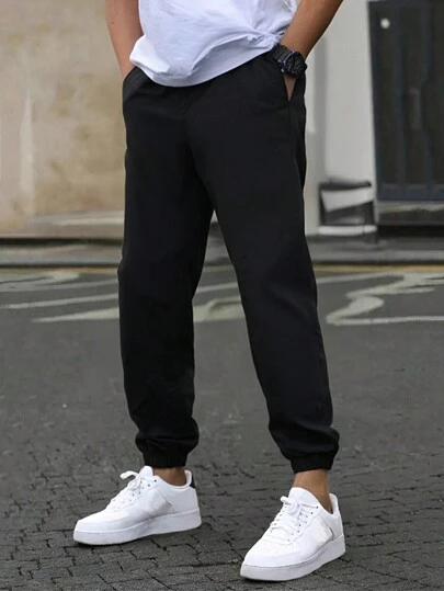 1 件青少年男孩休闲运动抽绳裤慢跑裤适合户外运动，春夏秋冬