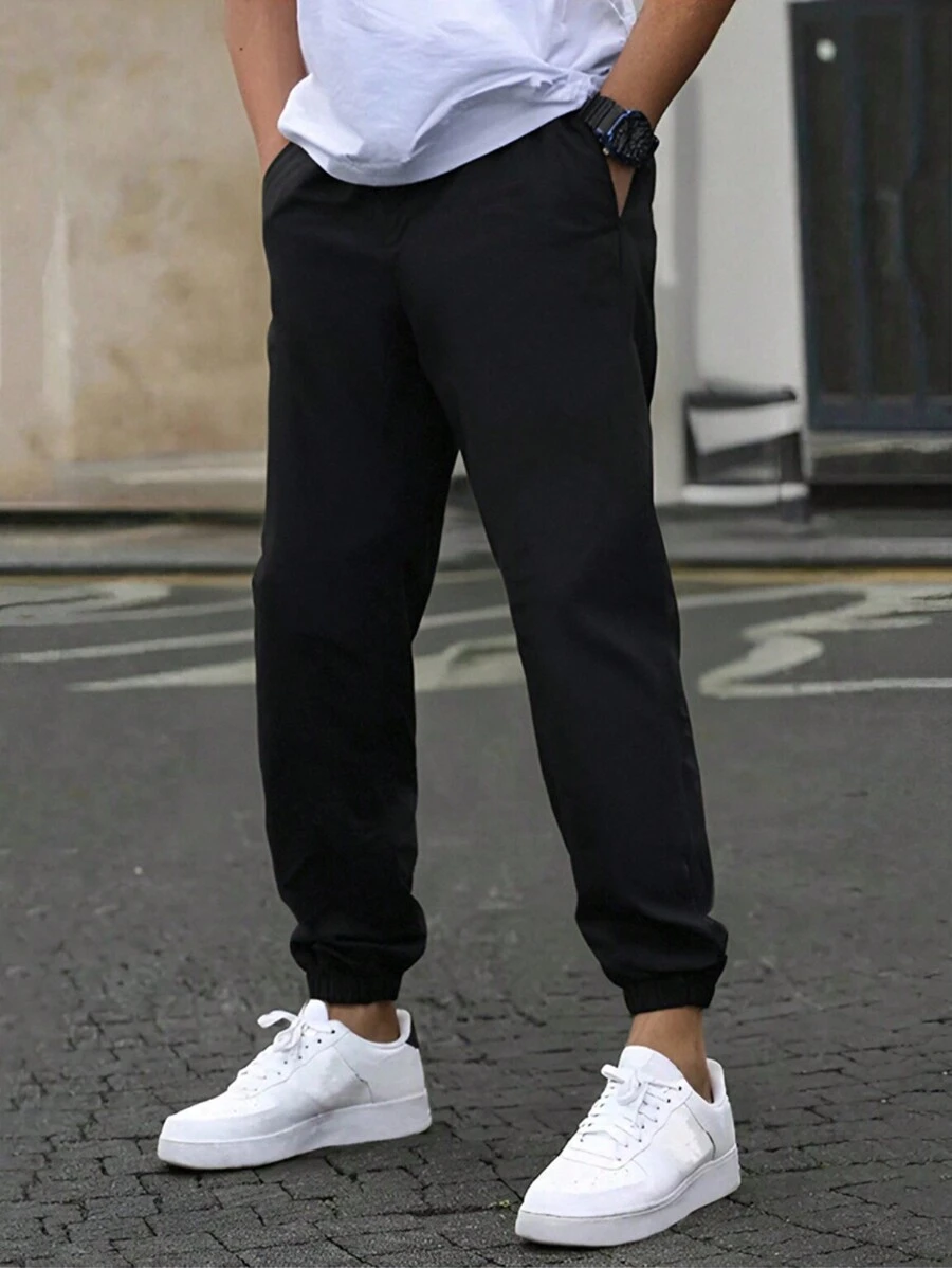 1 件青少年男孩休闲运动抽绳裤慢跑裤适合户外运动，春夏秋冬 - 黑色 - 查看 1