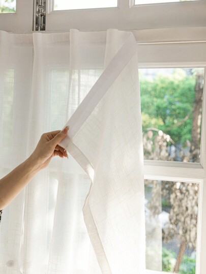 1pc Plain Self-Adhesive Hook And Loop Curtain, No Drill Installation, Suitable For Doors, Kitchen, Living Room, Bedroom, Dust-Proof, UV Protection, Easy Install, Year-Round Use