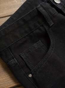 Men's Slim Straight Black Jeans Trousers, Distressed Casual Comfortable Design Suitable For City Walking And Outdoor Activities, Autumn/Winter