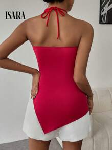 ISARA Women's Strapless Formal Blouse With An Asymmetrical Design And Embossed Flower Detail. - 紅色 - 查看 7