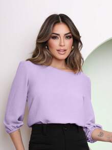 MARILYN MONNA Women's Blouse Tailored Simplicity Elegant Social Basic Crepe 3/4 Princess Sleeve Tamires - 淡紫色 - 查看 1