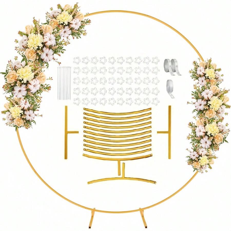 1 套圆形背景架 - 不同尺寸金属圆形气球拱门稳定铁艺圆形拱门套件，适用于生日、婚礼、毕业典礼、照片背景派对装饰、圣诞节 - 金色 - 查看 1