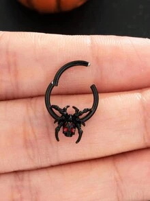 1件装 16G 10MM 黑色不锈钢鼻中隔环/鼻钉 - 哥特风格，带蝙蝠和心形吊坠 - 女士铰链式穿刺饰品 - 黑色 - 查看 10