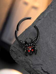 1件装 16G 10MM 黑色不锈钢鼻中隔环/鼻钉 - 哥特风格，带蝙蝠和心形吊坠 - 女士铰链式穿刺饰品 - 黑色 - 查看 8