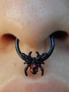 1件装 16G 10MM 黑色不锈钢鼻中隔环/鼻钉 - 哥特风格，带蝙蝠和心形吊坠 - 女士铰链式穿刺饰品 - 黑色 - 查看 6