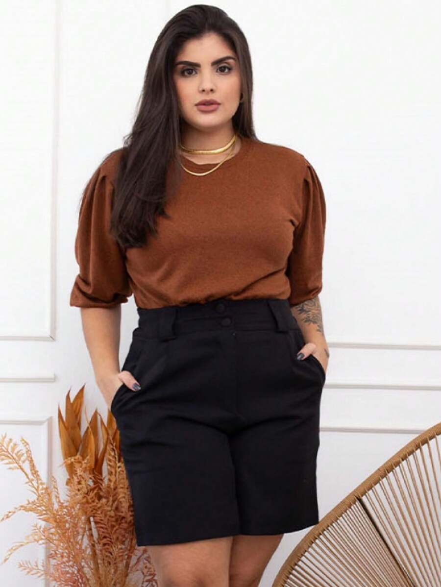 Women's Bermuda Shorts Plus Size Tailored Casual Button Zipper Pocket Stylish Social Casual G GG G1 - 黑色 - 查看 1