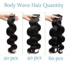 Body Wave 16-26 Inch Tape In Human Hair Extensions Wavy Thin Long Hair 20pcs/Pack Seamless Skin Weft Glue In Human Hairpieces With Invisible Double Sided Tape #1B Black - Natural Black - View 9