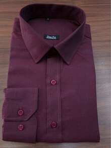 Men's Slim Machined Dress Shirt H149 - Màu Đỏ Sâu - Xem 1