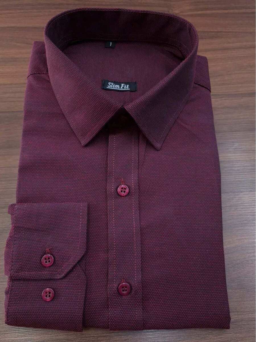 Men's Slim Machined Dress Shirt H149 - Màu Đỏ Sâu - Xem 1