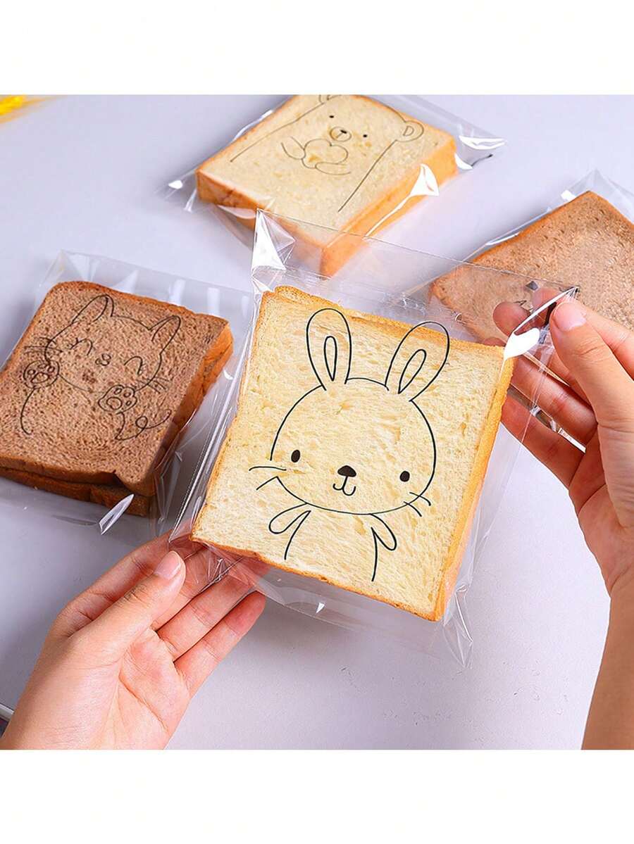 100 chiếc túi đựng bánh mì trong suốt tự dán họa tiết hoạt hình dễ thương dùng đựng bánh bao, bánh ngọt, bánh mì cắt lát, bánh mì cuộn nguyên cám - Màu trong suốt - Xem 1