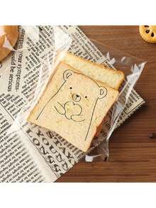 100 chiếc túi đựng bánh mì trong suốt tự dán họa tiết hoạt hình dễ thương dùng đựng bánh bao, bánh ngọt, bánh mì cắt lát, bánh mì cuộn nguyên cám - Màu trong suốt - Xem 2