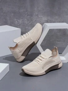 Zapatillas deportivas de mujer para exteriores 2025, con superficie de malla transpirable y de peso ligero para correr en carretera, tenis atléticos cómodos color beige