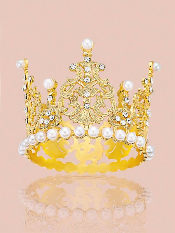New Alloy Round Crown Bridal Jewelry, Cake Baking, Pearl Crown, European & American Cross-Border