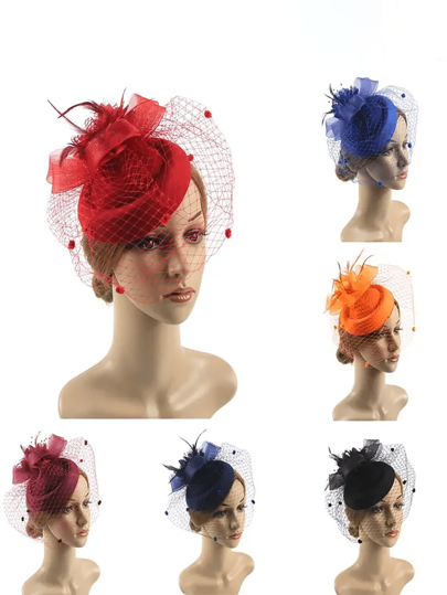 1pc Elegant Mesh Veil Fascinator Headband Vintage Grid Cocktail Hat For Tea Party, Dancing, Racing, Wedding, Party, Women Hair Accessories - Vintage Charming Hat, Women Mesh Veil Feather Hat, Headband, Hair Clip, Cocktail Party Headdress, 20s Vintage Headpiece, Chic Mesh Fake Feather Mini Hat Hair Clip, Party Evening Performance Mini Hat Hair Clip Halloween