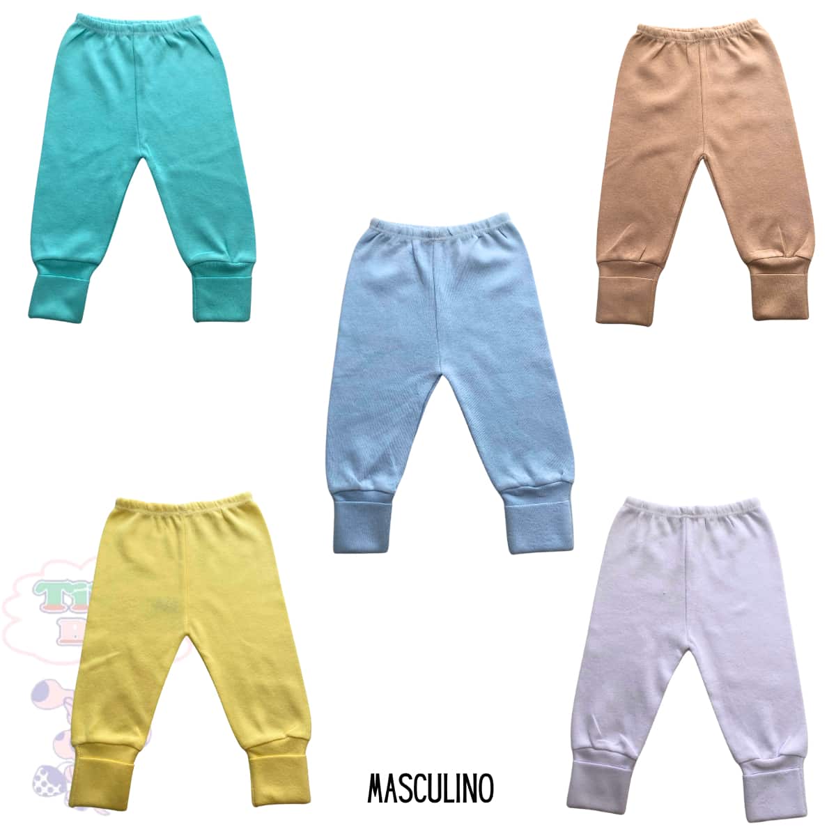 kit 5 peças mijão liso vira pé 100% algodão bebê feminino ou masculino - Azul - Visão 1
