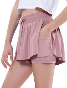 3 Pieces EXARUS Girls Butterfly Shorts Flowy Athletic 2 In 1 Tennis Gym Cheer Skirt Skort Dance Running Preppy Clothes 6-14Y - BỘ-3 - Xem 4