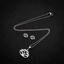 1PC Stainless Steel Korean Cute Little Flower Earrings Necklace Set Ladies Sweet Statement Spray Painted Metal Flower Party Birthday Jewelry Valentines,Mom,Mother,Mother's Day,Gift